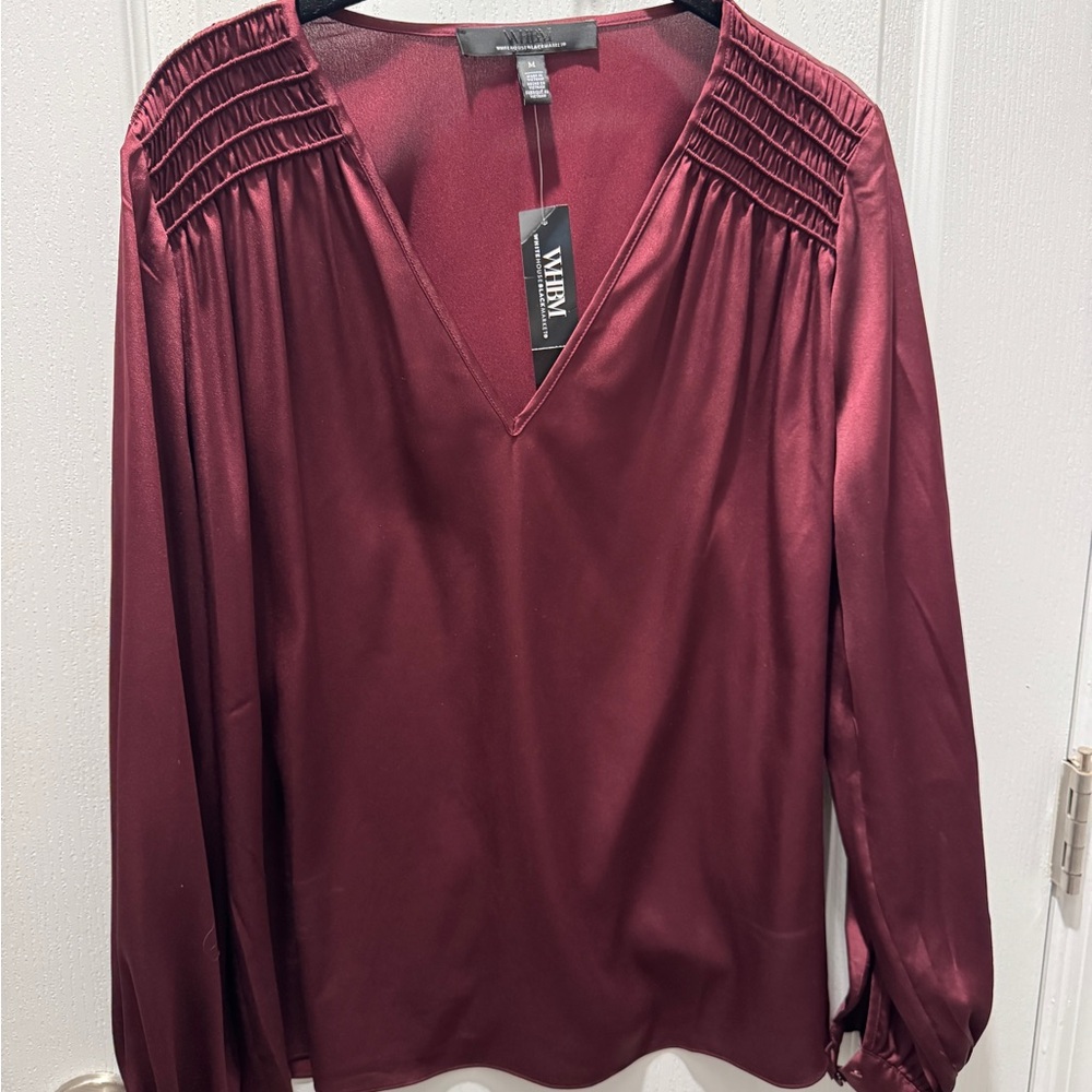 White House Black Market Burgundy Satin Blouse